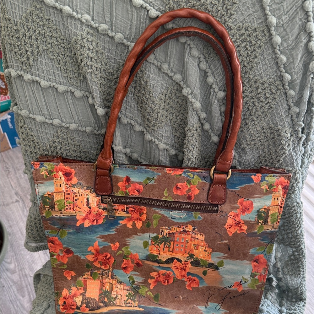 Patricia Nash Floral Print Tote - Brown and Orange